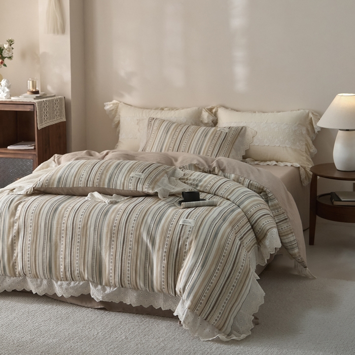 91家纺网 家纺一手货源 找家纺 大彩家居 2026春夏新款棉麻印花四件套 摩洛哥诗篇