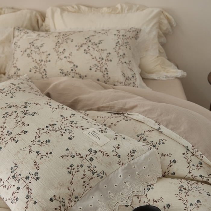 91家纺网 家纺一手货源 找家纺 大彩家居 2026春夏新款棉麻印花四件套 微风草语