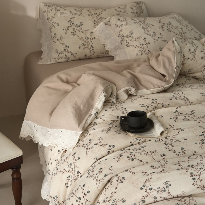 91家纺网 家纺一手货源 找家纺 大彩家居 2026春夏新款棉麻印花四件套 微风草语