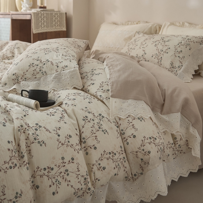 大彩家居 2026春夏新款棉麻印花四件套 微风草语