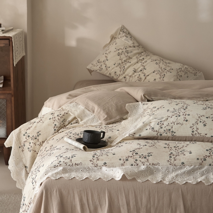 91家纺网 家纺一手货源 找家纺 大彩家居 2026春夏新款棉麻印花四件套 微风草语