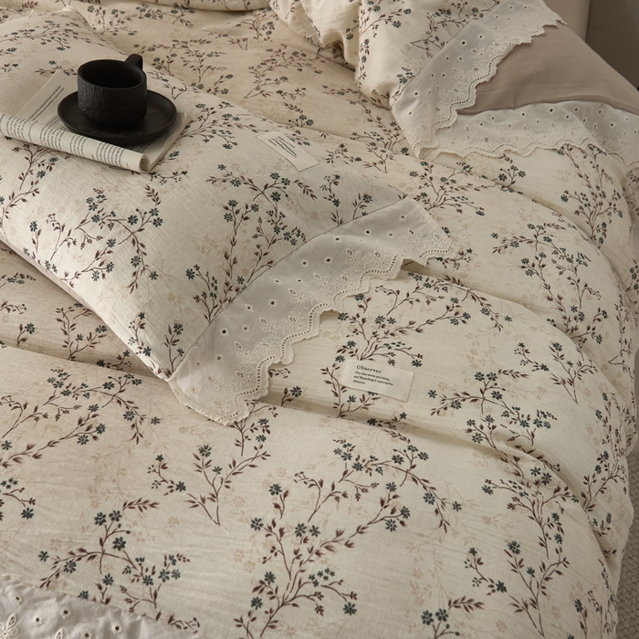 91家纺网 家纺一手货源 找家纺 大彩家居 2026春夏新款棉麻印花四件套 微风草语