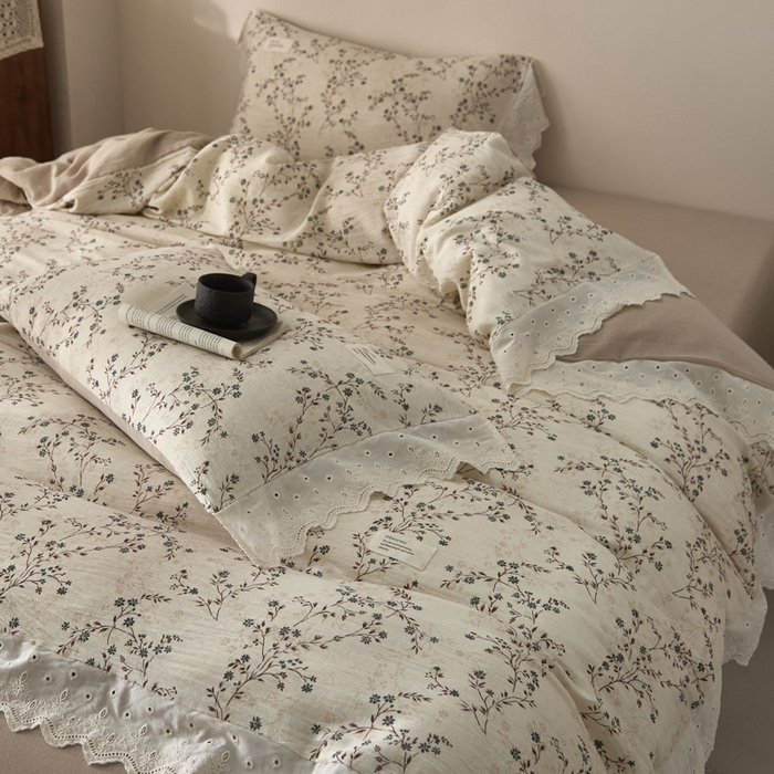 91家纺网 家纺一手货源 找家纺 大彩家居 2026春夏新款棉麻印花四件套 微风草语