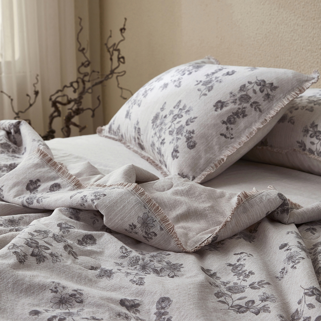 91家纺网 家纺一手货源 找家纺 网客家纺 2026新款提花色织麻夏被四件套 素锦灰