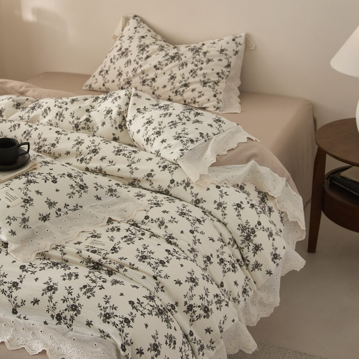 91家纺网 家纺一手货源 找家纺 大彩家居 2026春夏新款棉麻印花四件套 墨色丁香