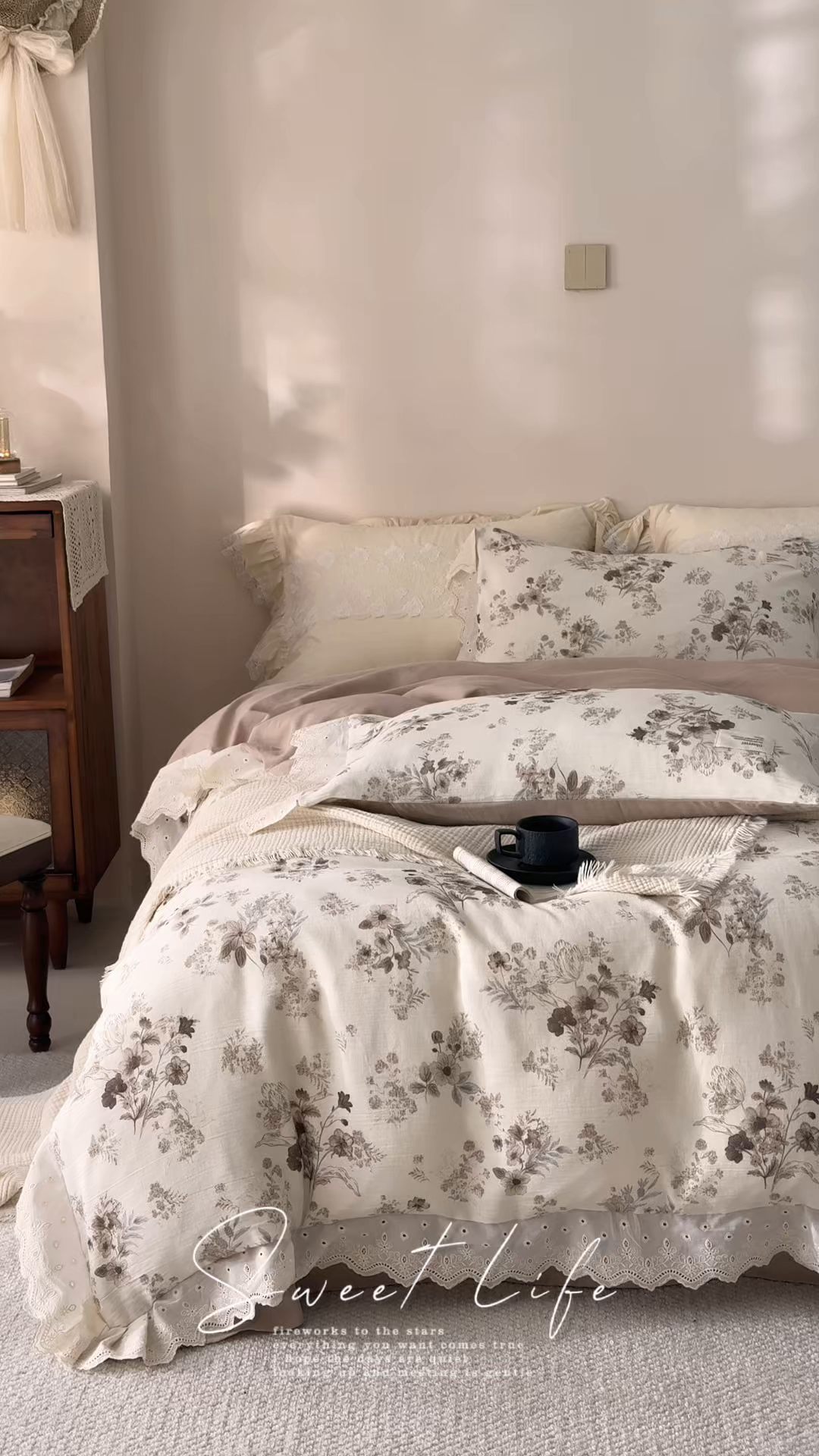 91家纺网 家纺一手货源 找家纺 大彩家居 2026春夏新款棉麻印花四件套 浅秋印象