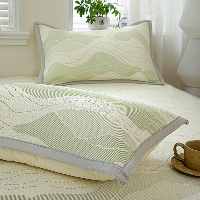 91家纺网 家纺一手货源 找家纺 富馨莱 2026新款PE乙纶高克重冰豆豆席凉感凉席单件席子床笠款支持一件定做尺寸学生宿舍 波纹-绿