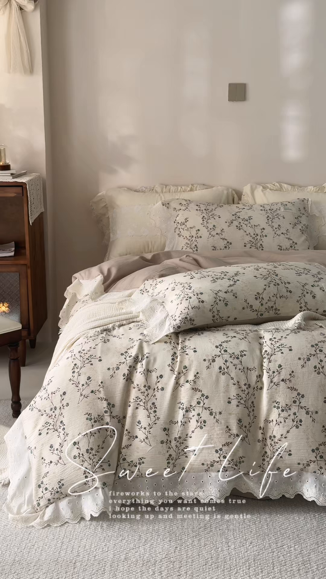 91家纺网 家纺一手货源 找家纺 大彩家居 2026春夏新款棉麻印花四件套 微风草语