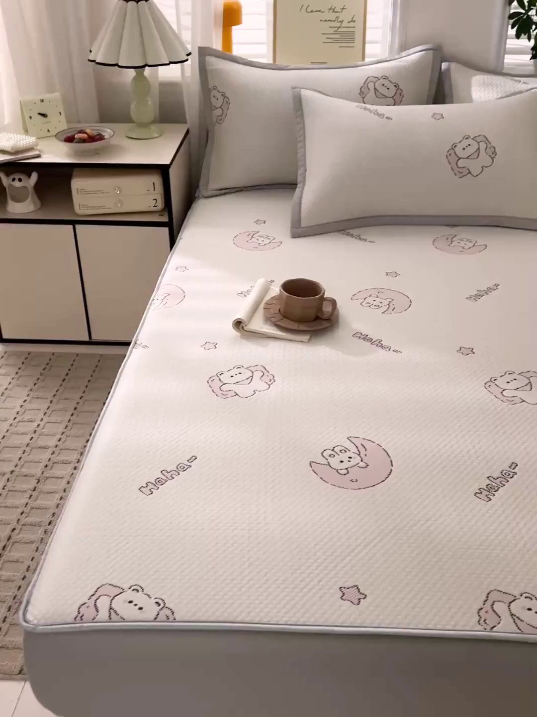 91家纺网 家纺一手货源 找家纺 富馨莱 2026新款PE乙纶高克重冰豆豆席凉感凉席单件席子床笠款支持一件定做尺寸学生宿舍 兔宝贝