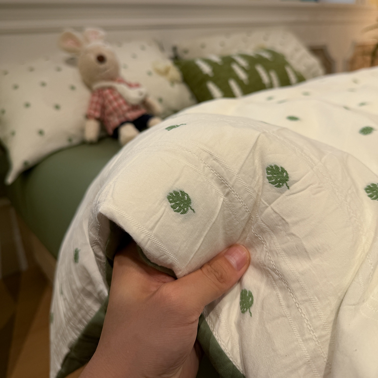 怡家居 2026春夏新款全棉纯棉水洗棉提花四件套 小绿叶