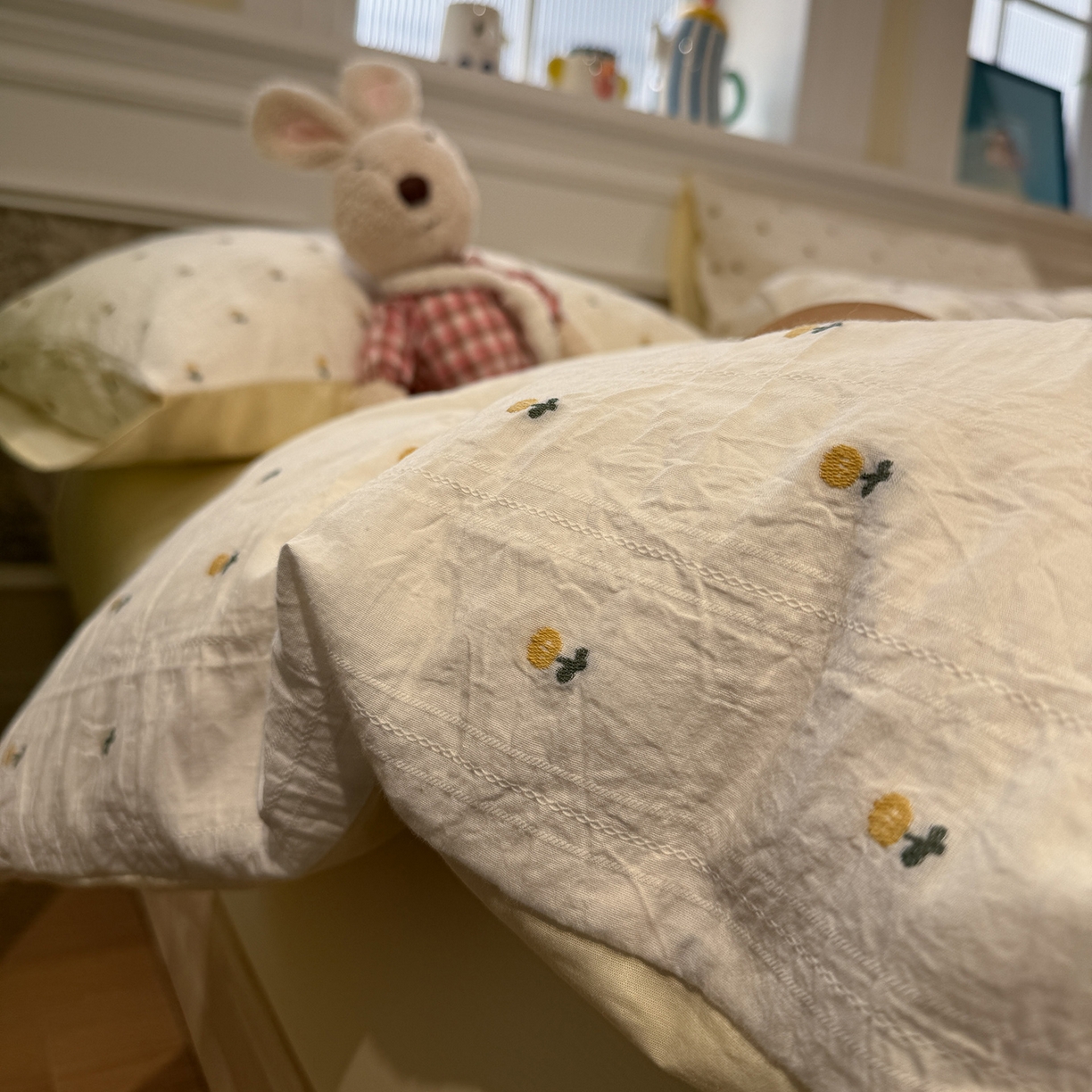 91家纺网 家纺一手货源 找家纺 怡家居 2026春夏新款全棉纯棉水洗棉提花四件套 朵朵