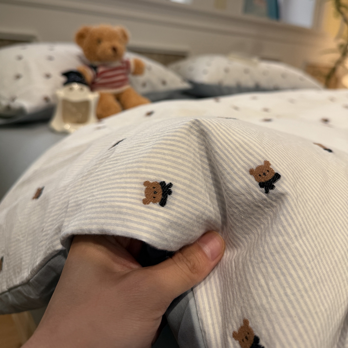 怡家居 2026春夏新款全棉纯棉水洗棉提花四件套 小兰熊