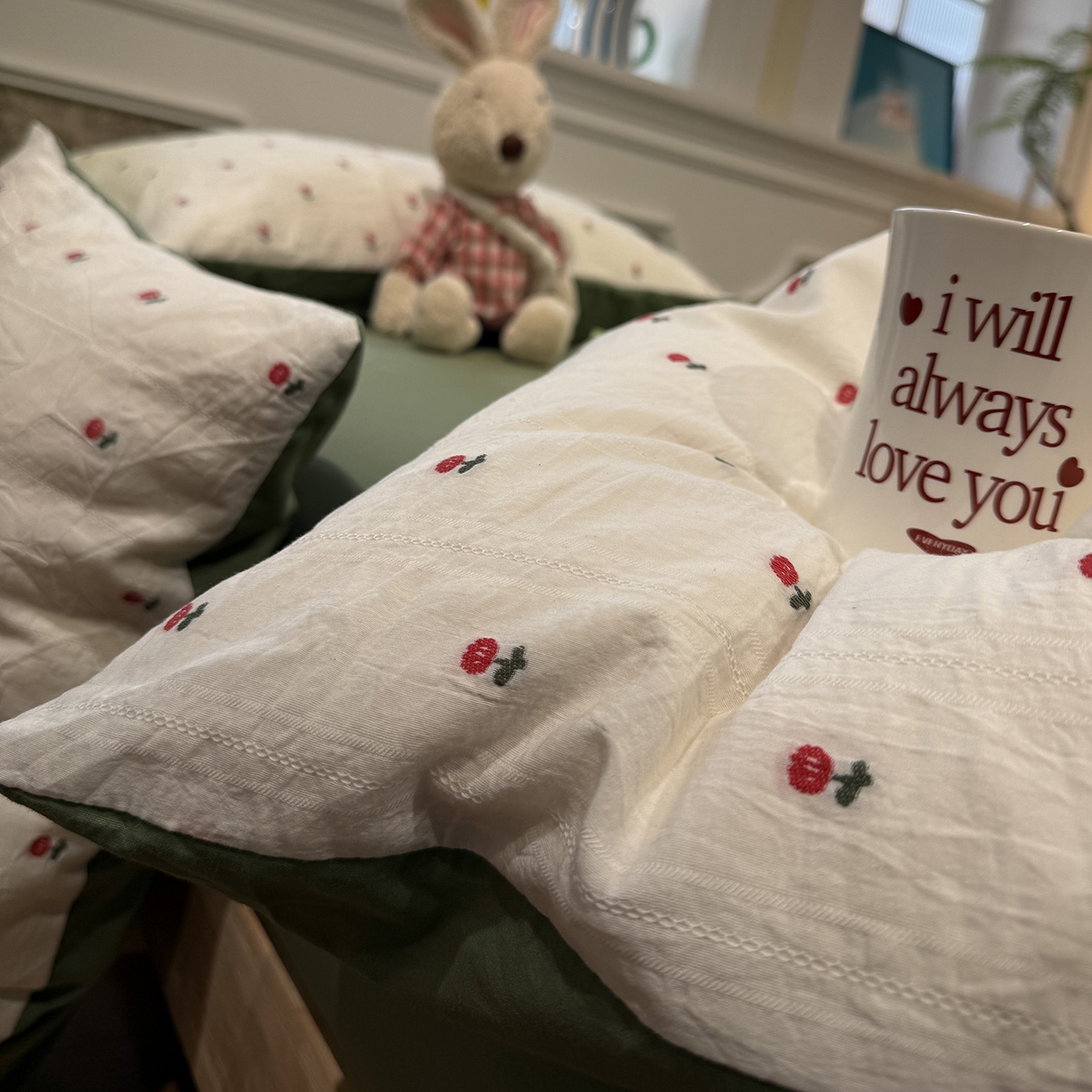 91家纺网 家纺一手货源 找家纺 怡家居 2026春夏新款全棉纯棉水洗棉提花四件套 小红花