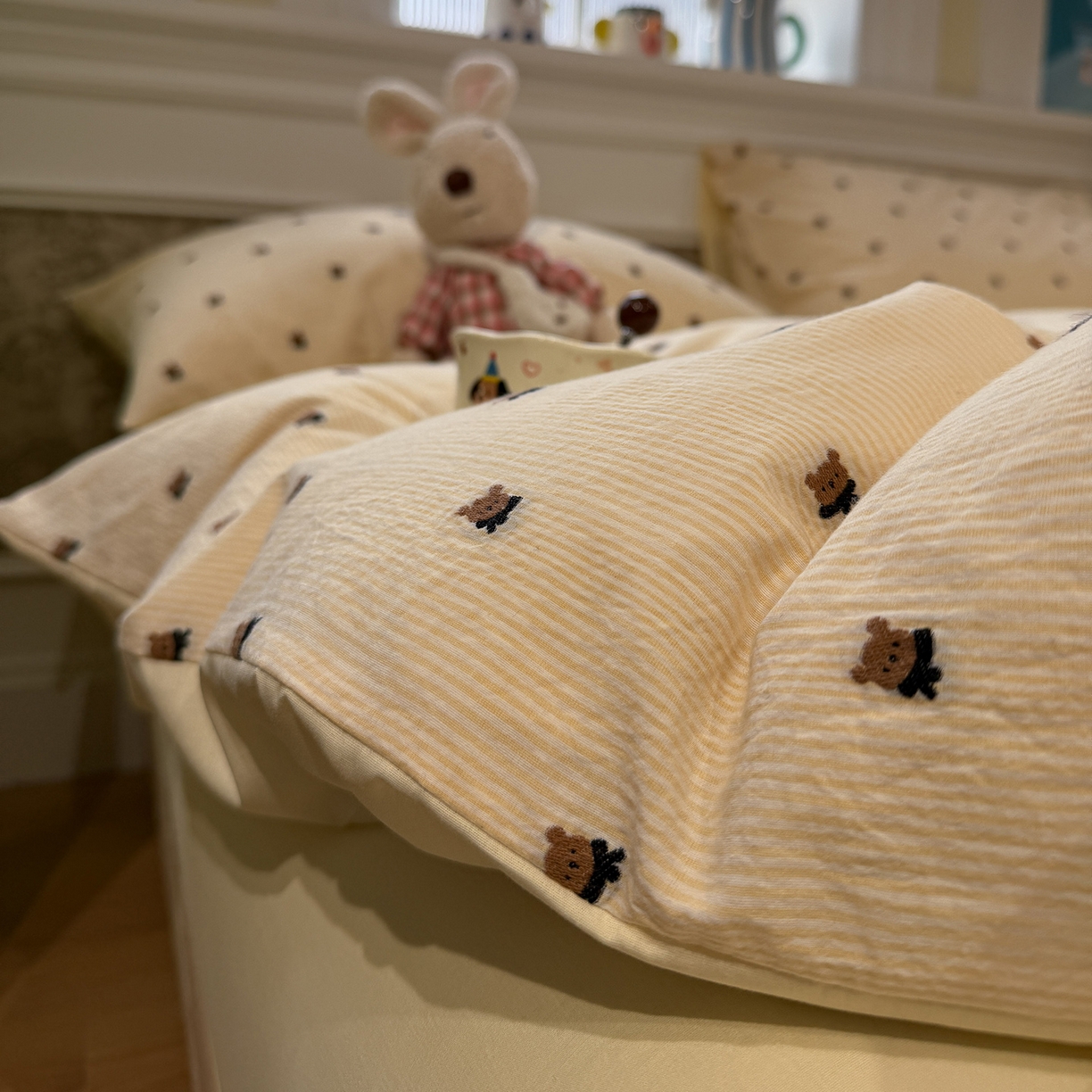 怡家居 2026春夏新款全棉纯棉水洗棉提花四件套 小黄熊