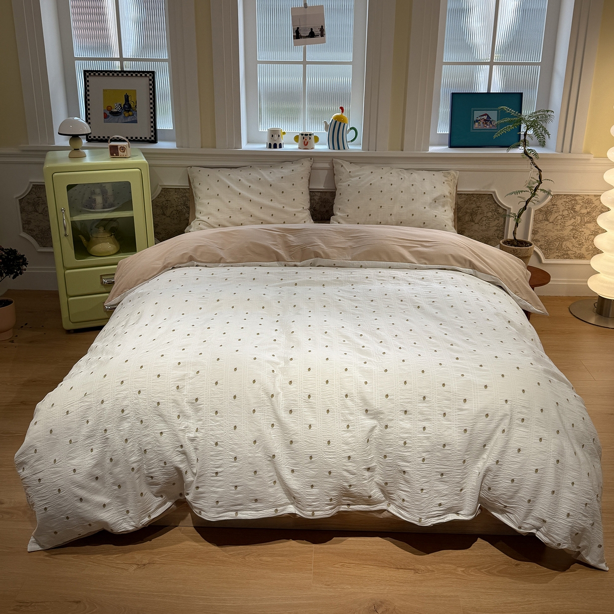 91家纺网 家纺一手货源 找家纺 怡家居 2026春夏新款全棉纯棉水洗棉提花四件套 甜心草莓