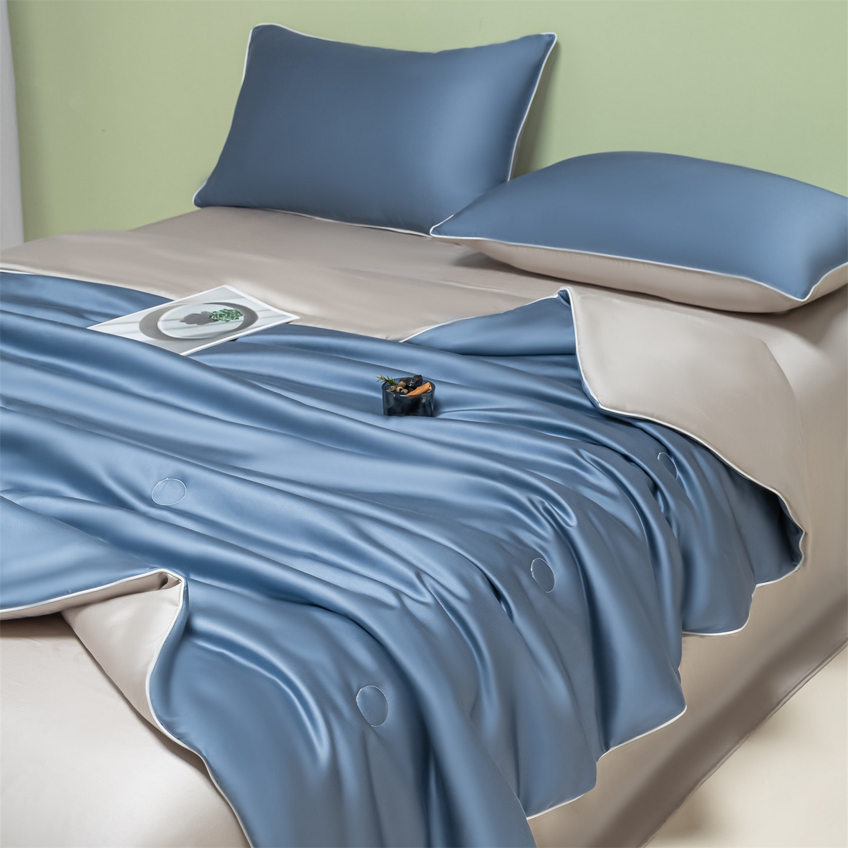 91家纺网 家纺一手货源 找家纺 （总）美澳家纺 2026春夏新款凉感水洗冰丝真丝双拼夏被夏凉被四件套