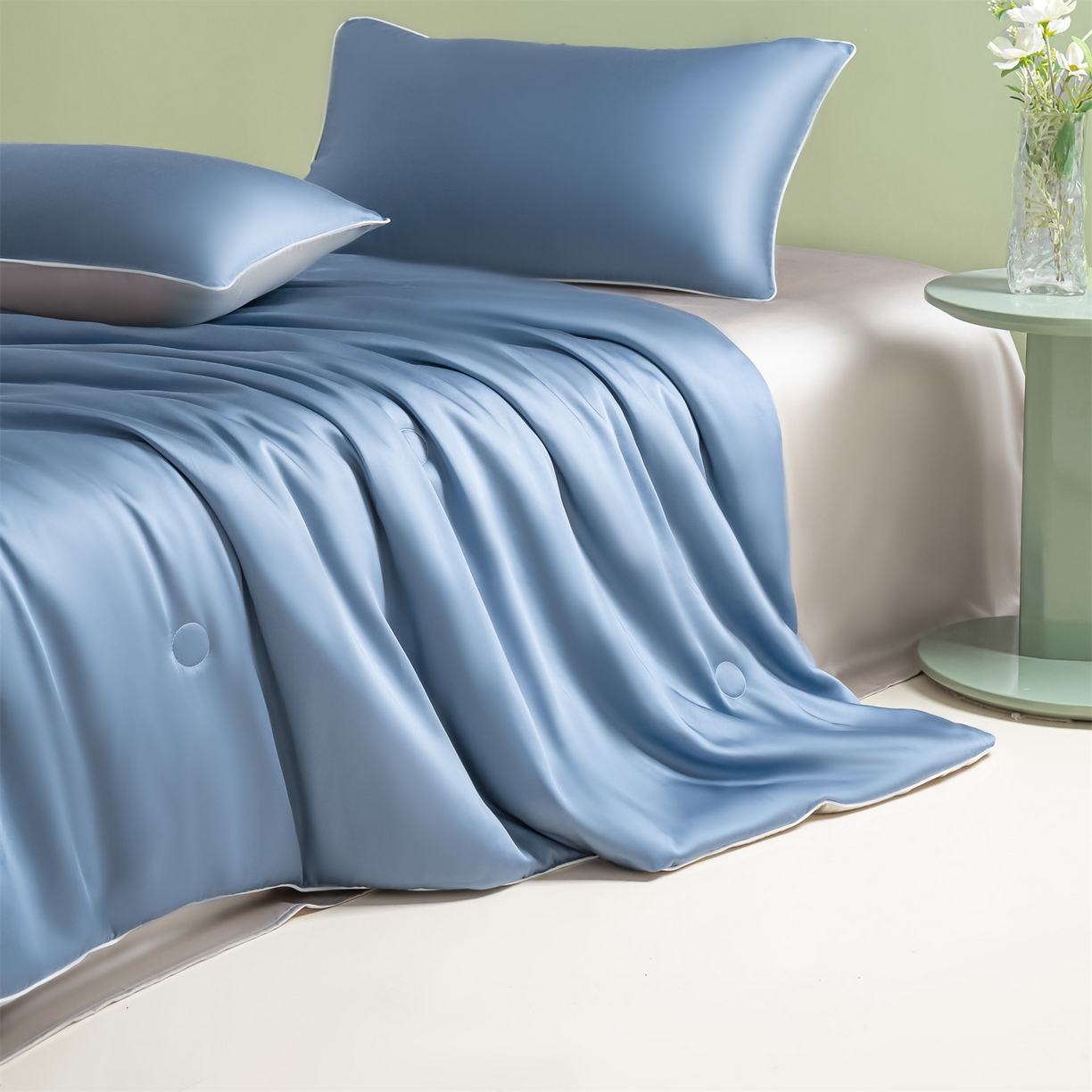 91家纺网 家纺一手货源 找家纺 （总）美澳家纺 2026春夏新款凉感水洗冰丝真丝双拼夏被夏凉被四件套