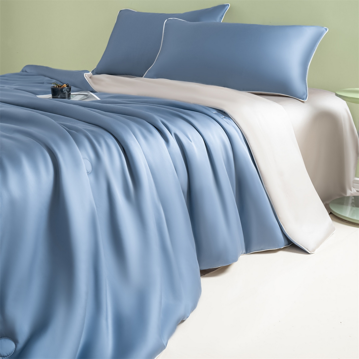 91家纺网 家纺一手货源 找家纺 （总）美澳家纺 2026春夏新款凉感水洗冰丝真丝双拼夏被夏凉被四件套