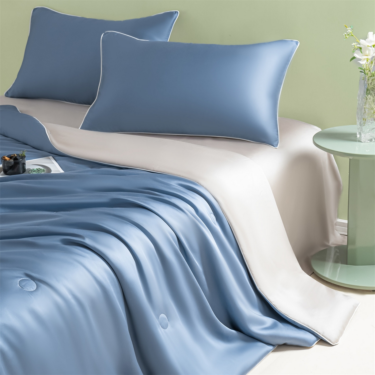 91家纺网 家纺一手货源 找家纺 （总）美澳家纺 2026春夏新款凉感水洗冰丝真丝双拼夏被夏凉被四件套