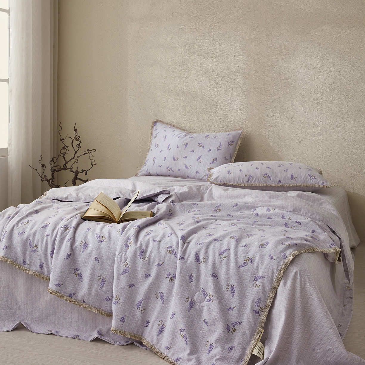 91家纺网 家纺一手货源 找家纺 网客家纺 2026新款提花色织麻夏被四件套 薰衣草紫