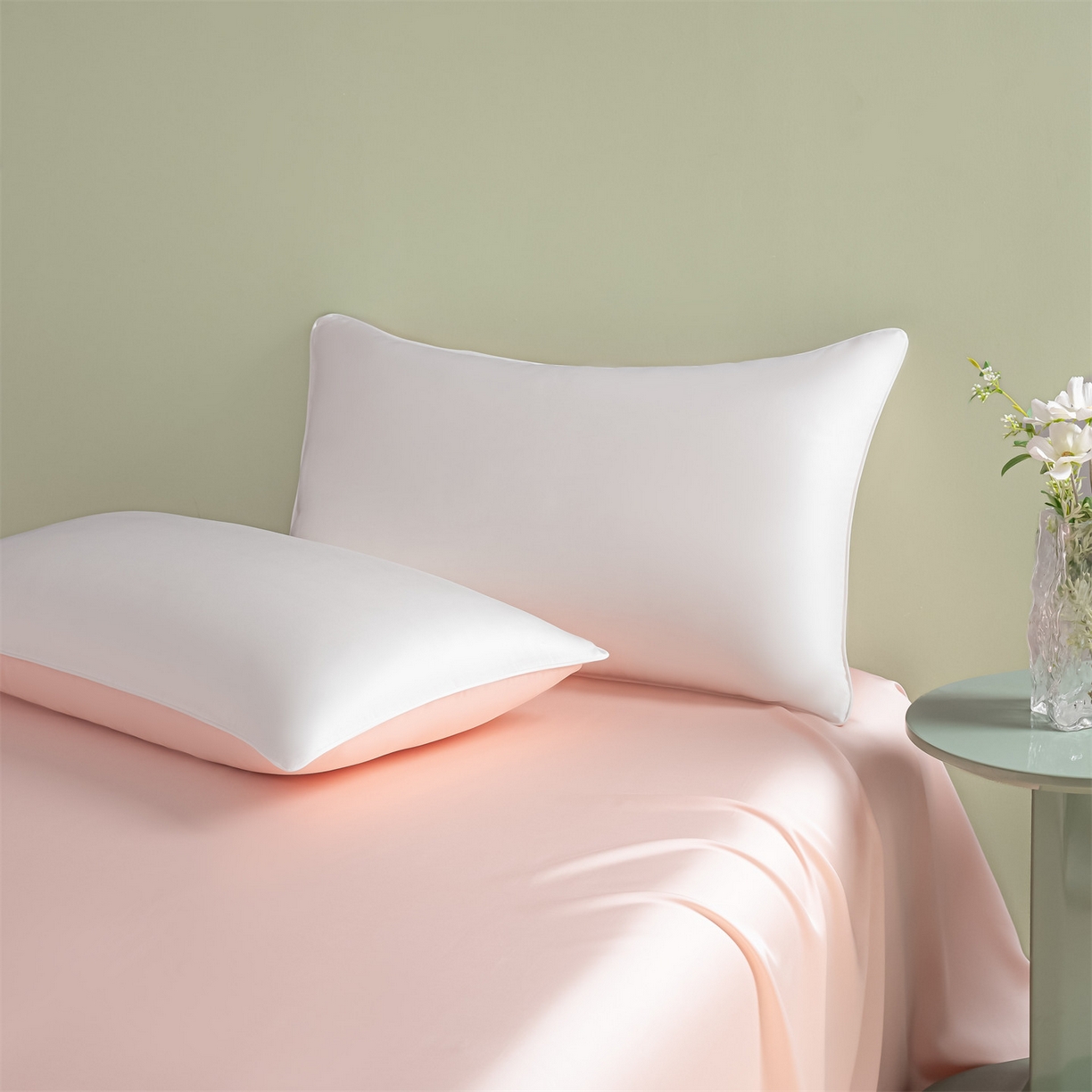 91家纺网 家纺一手货源 找家纺 美澳家纺 2026春夏新款凉感水洗冰丝真丝双拼夏被夏凉被四件套 双拼-贵族白+半熟蜜桃