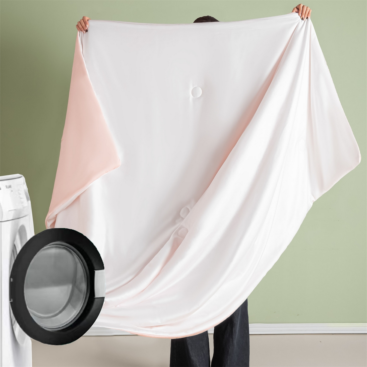 91家纺网 家纺一手货源 找家纺 美澳家纺 2026春夏新款凉感水洗冰丝真丝双拼夏被夏凉被四件套 双拼-贵族白+半熟蜜桃