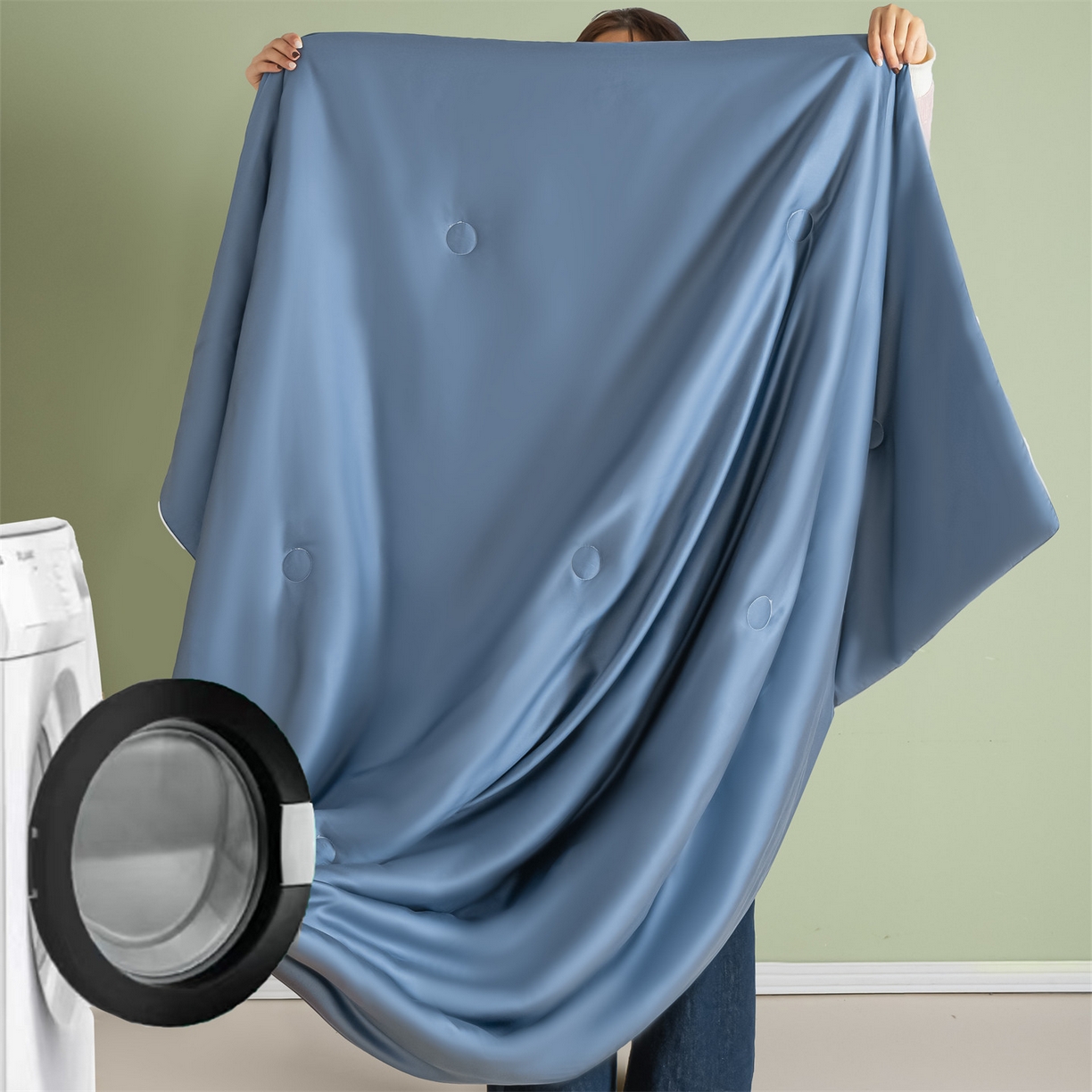 91家纺网 家纺一手货源 找家纺 美澳家纺 2026春夏新款凉感水洗冰丝真丝双拼夏被夏凉被四件套 双拼-宾利蓝+椰子灰