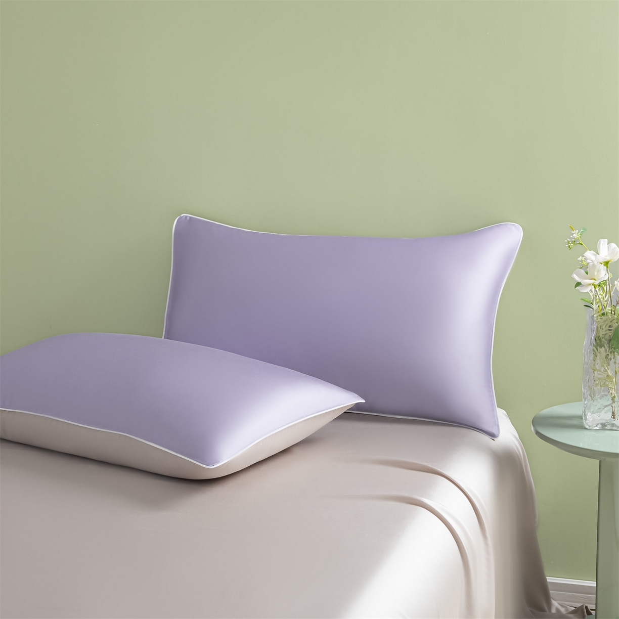 91家纺网 家纺一手货源 找家纺 美澳家纺 2026春夏新款凉感水洗冰丝真丝双拼夏被夏凉被四件套 双拼-风信紫+香草灰