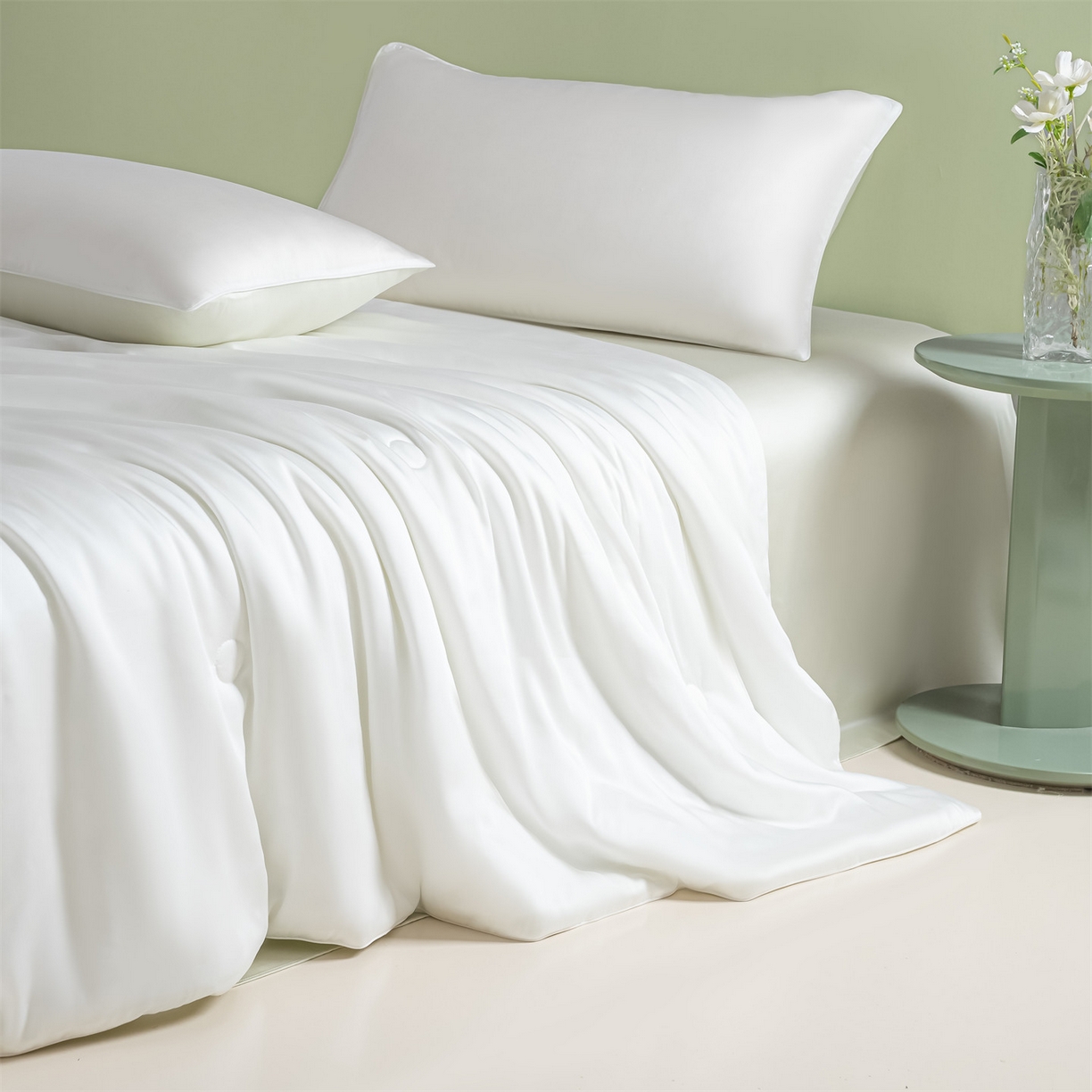 91家纺网 家纺一手货源 找家纺 美澳家纺 2026春夏新款凉感水洗冰丝真丝双拼夏被夏凉被四件套 双拼-贵族白+水果清香