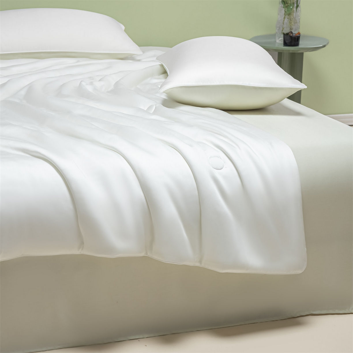 91家纺网 家纺一手货源 找家纺 美澳家纺 2026春夏新款凉感水洗冰丝真丝双拼夏被夏凉被四件套 双拼-贵族白+水果清香