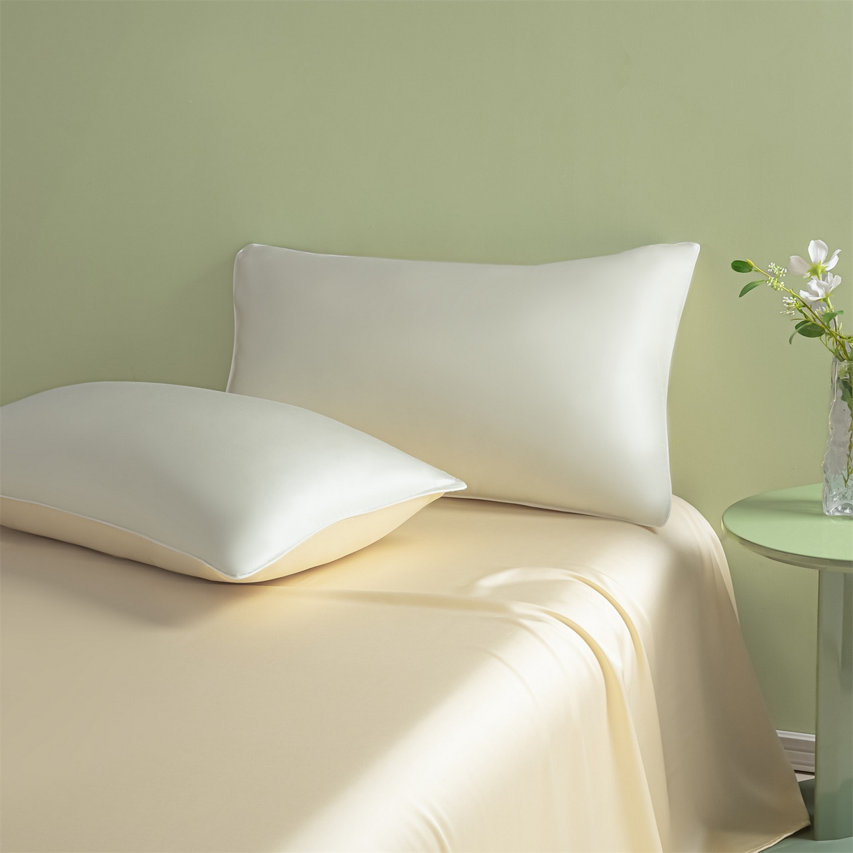 91家纺网 家纺一手货源 找家纺 美澳家纺 2026春夏新款凉感水洗冰丝真丝双拼夏被夏凉被四件套 双拼-优雅米+奶黄