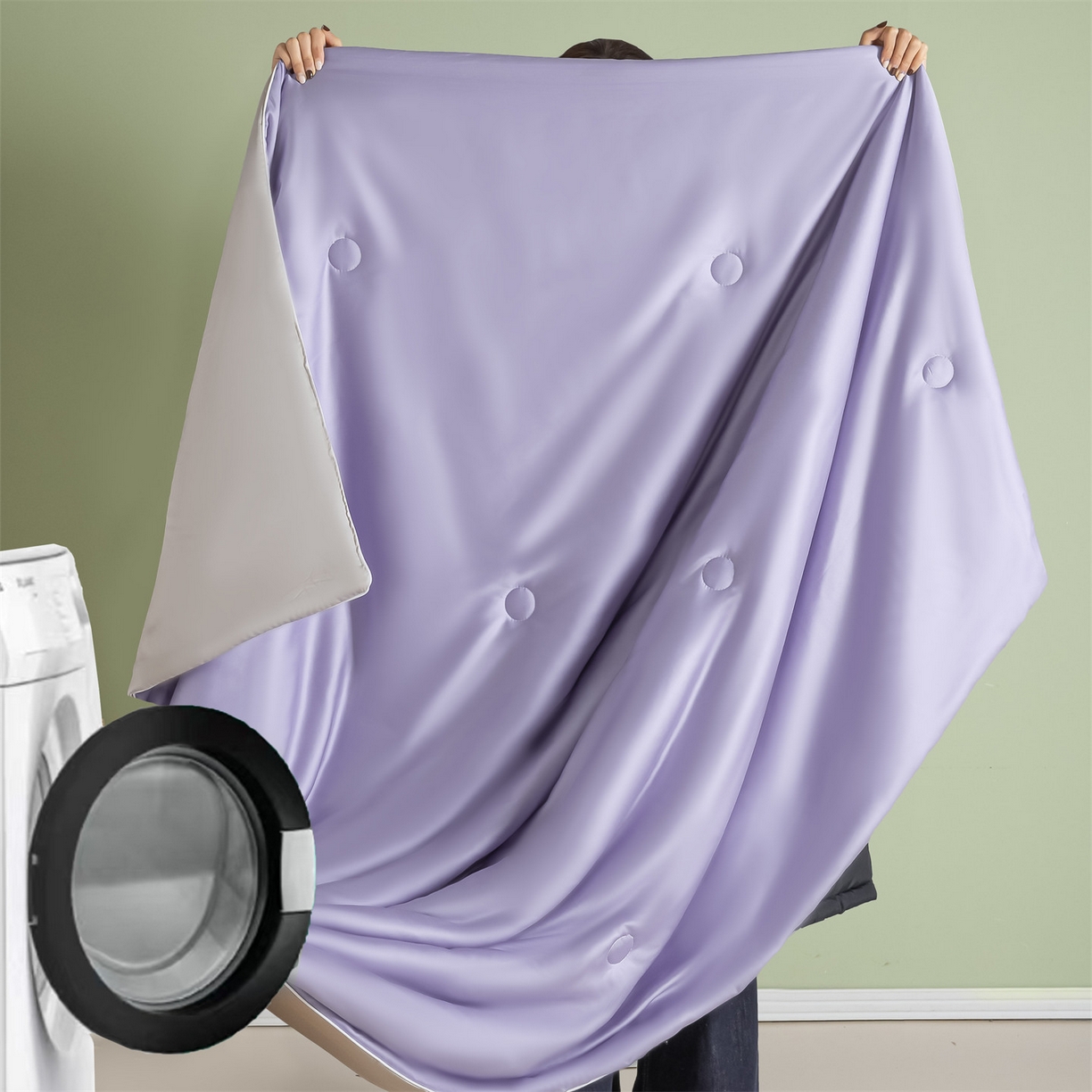 91家纺网 家纺一手货源 找家纺 美澳家纺 2026春夏新款凉感水洗冰丝真丝双拼夏被夏凉被四件套 双拼-风信紫+香草灰