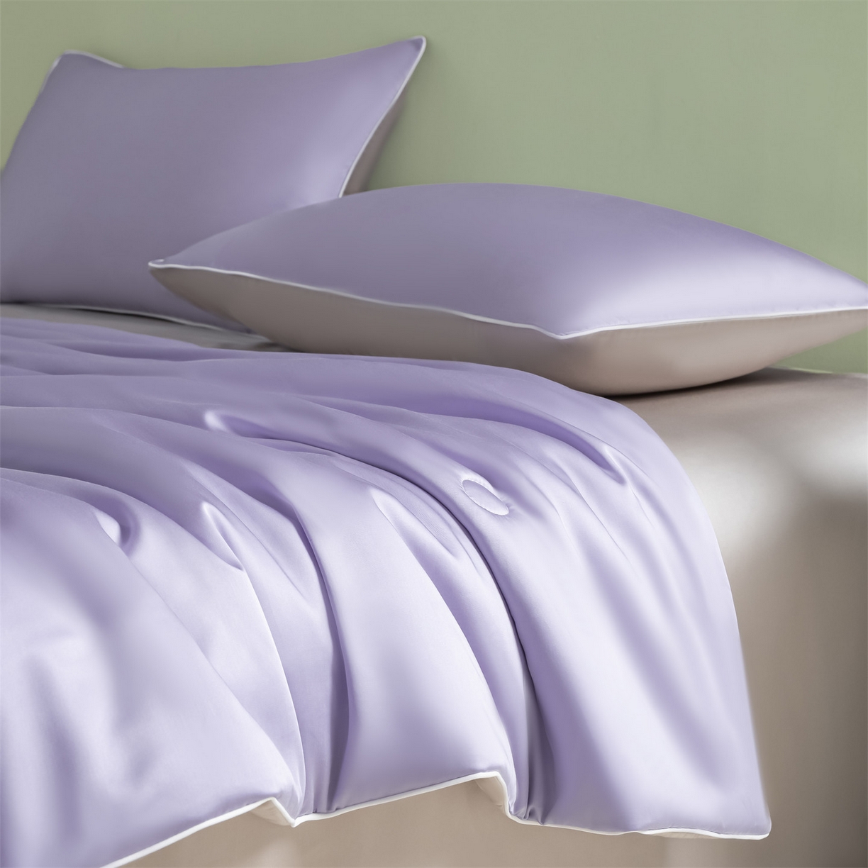 91家纺网 家纺一手货源 找家纺 美澳家纺 2026春夏新款凉感水洗冰丝真丝双拼夏被夏凉被四件套 双拼-风信紫+香草灰