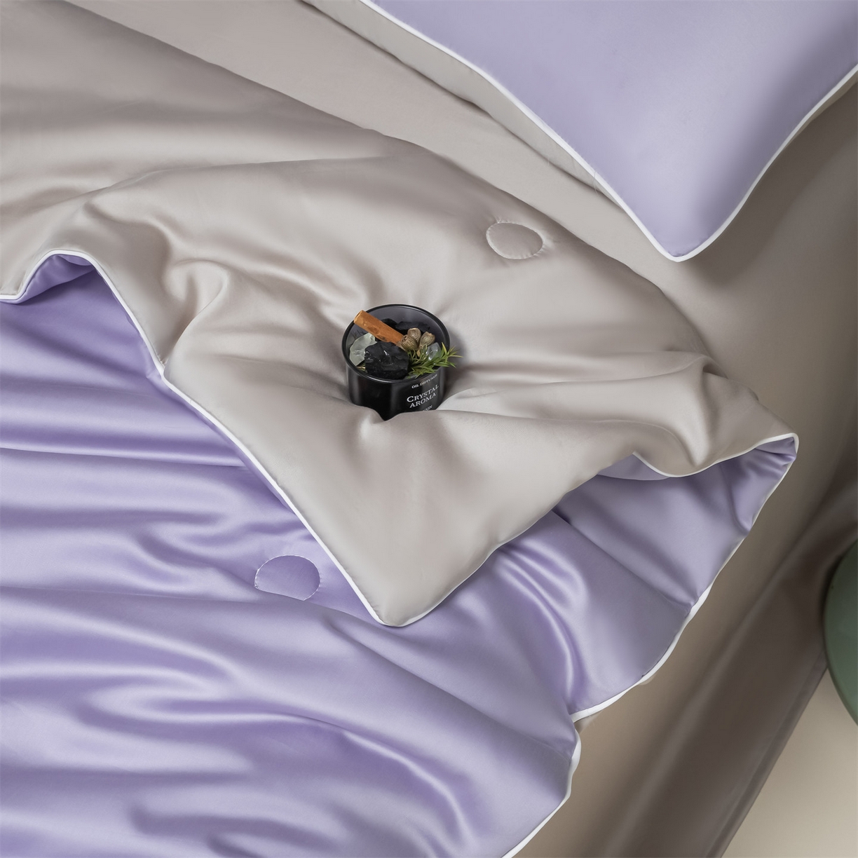 91家纺网 家纺一手货源 找家纺 美澳家纺 2026春夏新款凉感水洗冰丝真丝双拼夏被夏凉被四件套 双拼-风信紫+香草灰