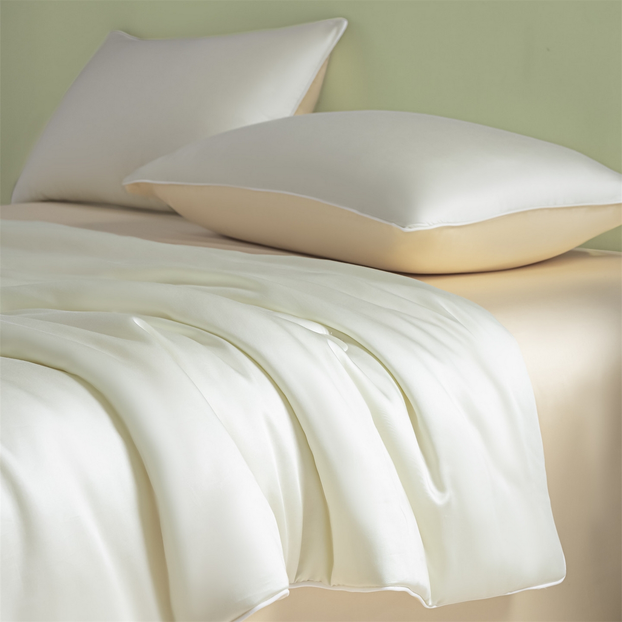 91家纺网 家纺一手货源 找家纺 美澳家纺 2026春夏新款凉感水洗冰丝真丝双拼夏被夏凉被四件套 双拼-优雅米+奶黄