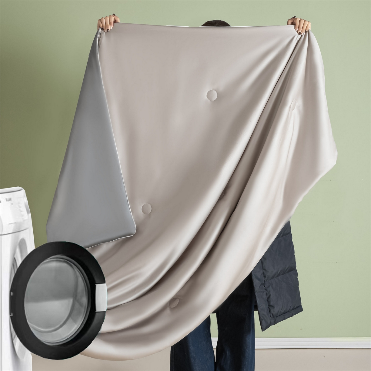 91家纺网 家纺一手货源 找家纺 美澳家纺 2026春夏新款凉感水洗冰丝真丝双拼夏被夏凉被四件套 双拼-椰子灰+经典灰