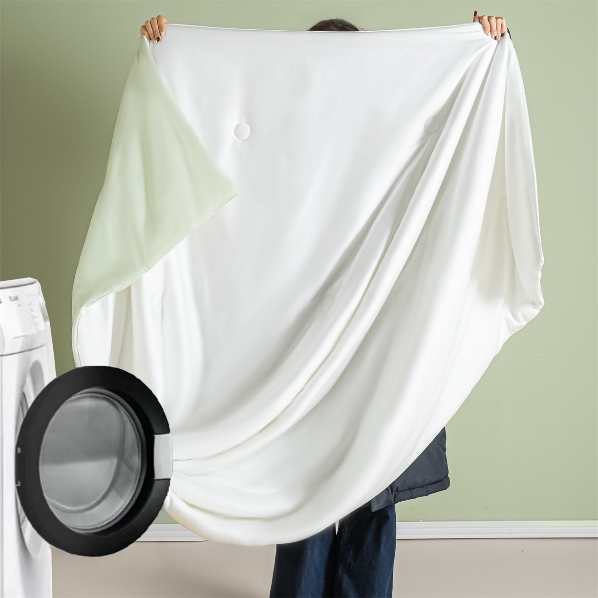 91家纺网 家纺一手货源 找家纺 美澳家纺 2026春夏新款凉感水洗冰丝真丝双拼夏被夏凉被四件套 双拼-贵族白+水果清香