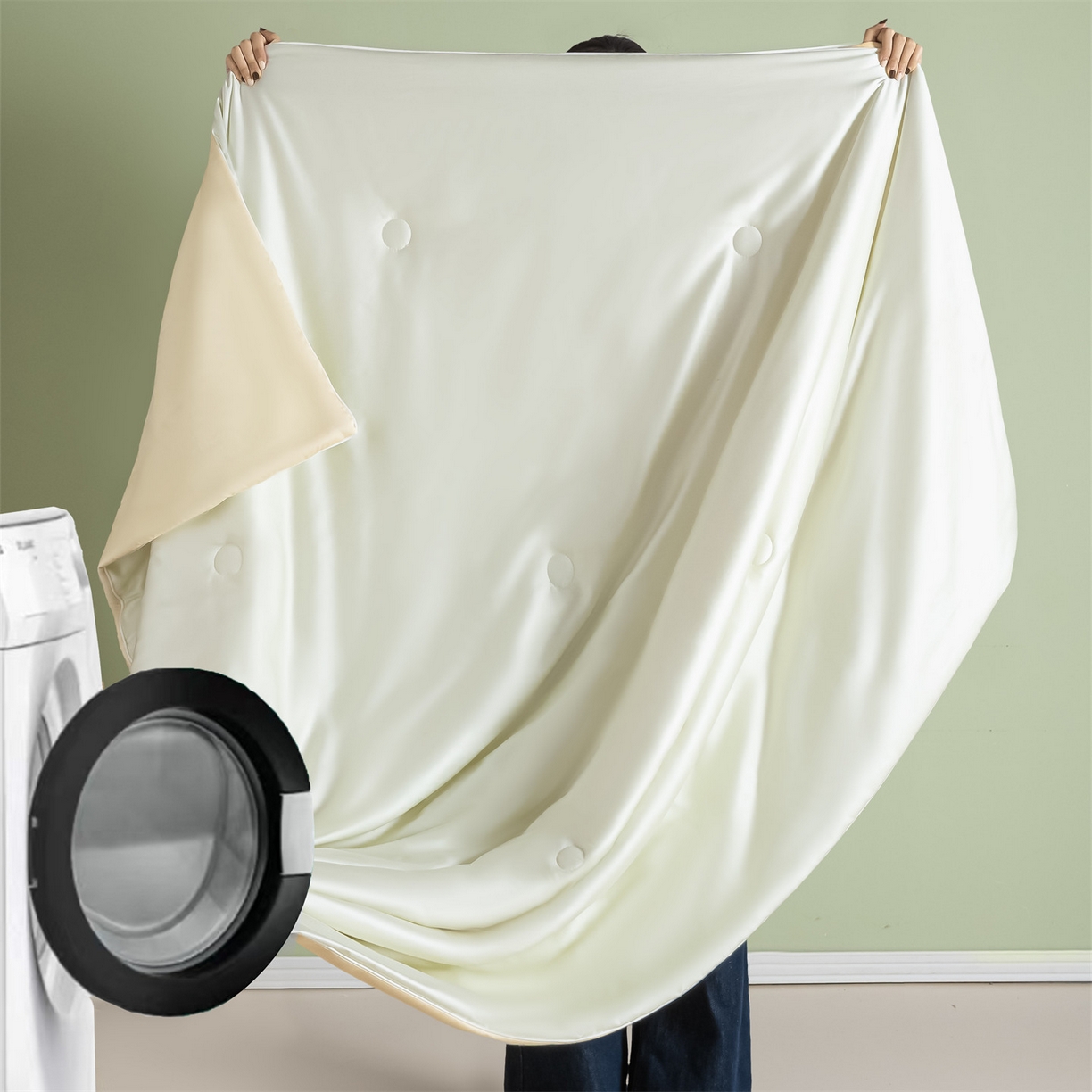 91家纺网 家纺一手货源 找家纺 美澳家纺 2026春夏新款凉感水洗冰丝真丝双拼夏被夏凉被四件套 双拼-优雅米+奶黄