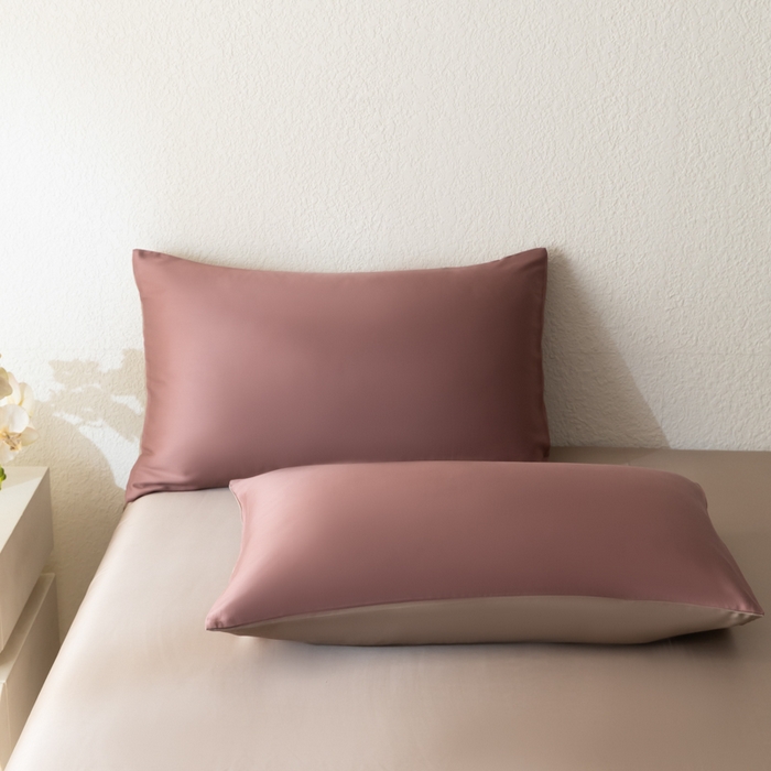 91家纺网 家纺一手货源 找家纺 禾时 2026新款60支奥地利兰精双拼纯色天丝四件套 野樱莓-芋泥灰