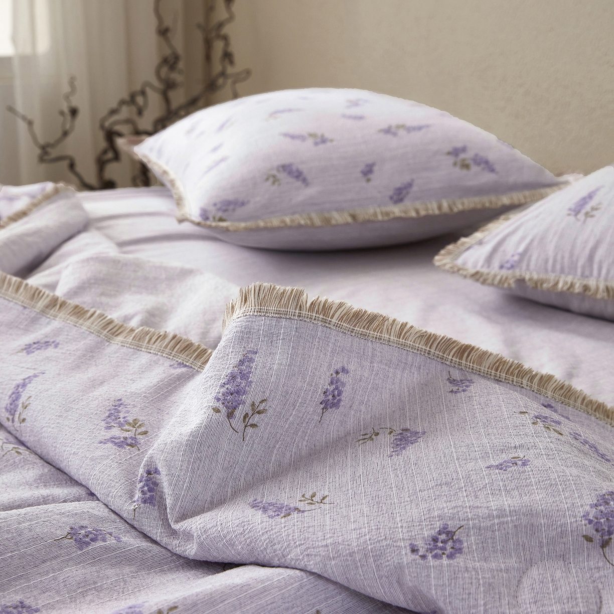 91家纺网 家纺一手货源 找家纺 网客家纺 2026新款提花色织麻夏被四件套 薰衣草紫