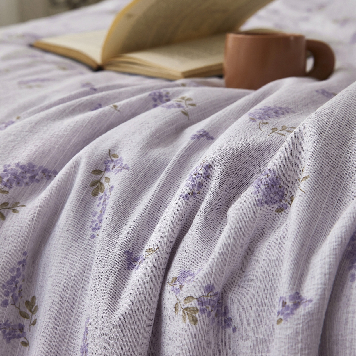 91家纺网 家纺一手货源 找家纺 网客家纺 2026新款提花色织麻夏被四件套 薰衣草紫