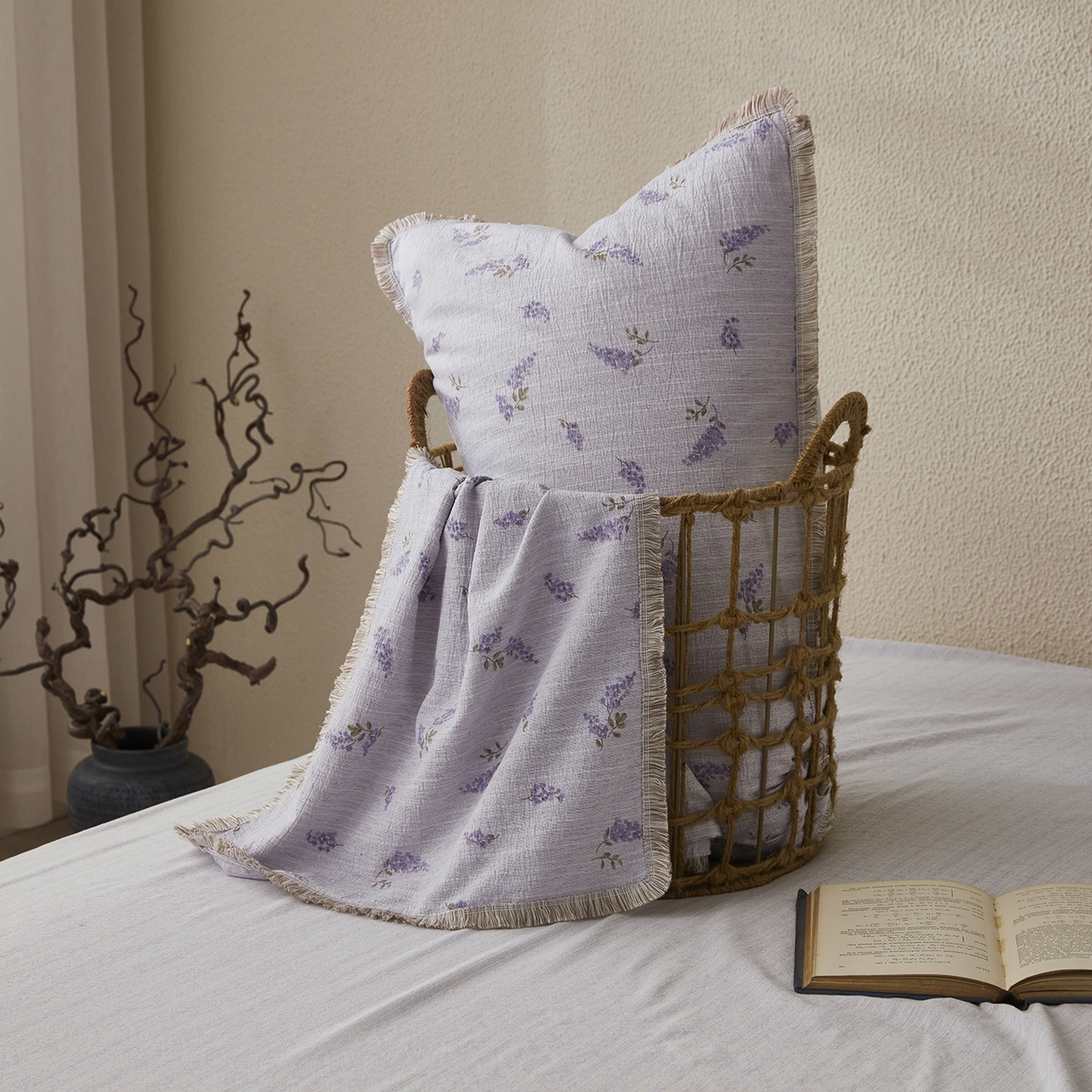 91家纺网 家纺一手货源 找家纺 网客家纺 2026新款提花色织麻夏被四件套 薰衣草紫