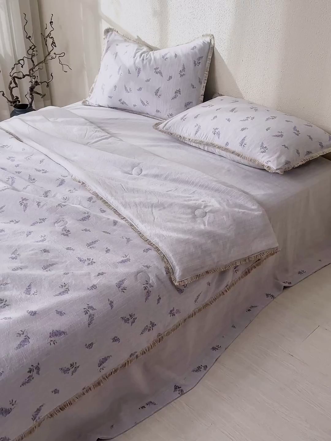 91家纺网 家纺一手货源 找家纺 网客家纺 2026新款提花色织麻夏被四件套 薰衣草紫