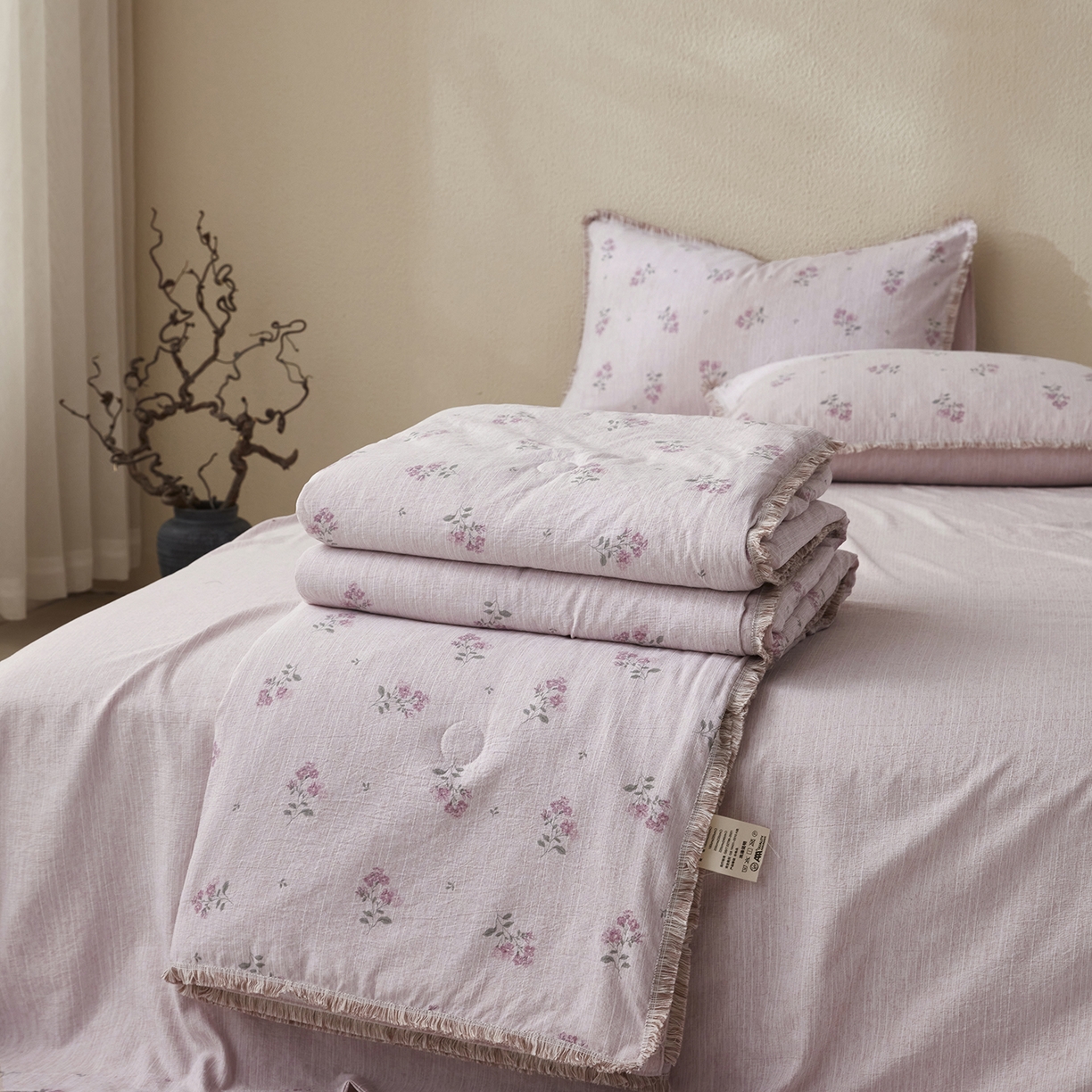 91家纺网 家纺一手货源 找家纺 网客家纺 2026新款提花色织麻夏被四件套 云溪紫