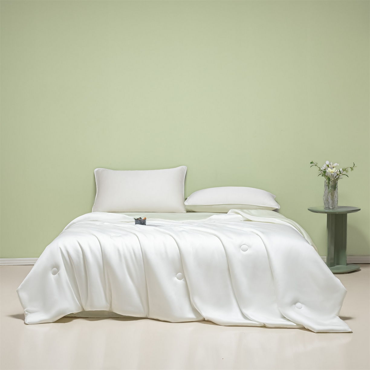 91家纺网 家纺一手货源 找家纺 美澳家纺 2026春夏新款凉感水洗冰丝真丝双拼夏被夏凉被四件套 双拼-贵族白+水果清香