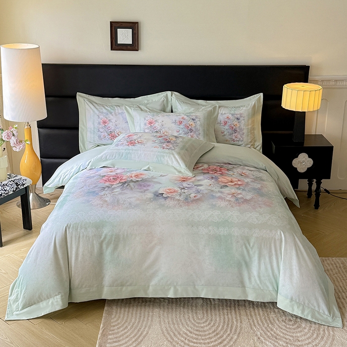 91家纺网 家纺一手货源 找家纺 （总）巧玲珑 2026新款全棉拼角数码印花四件套