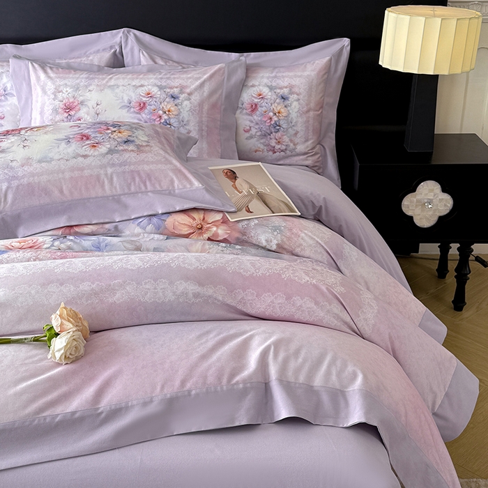 91家纺网 家纺一手货源 找家纺 （总）巧玲珑 2026新款全棉拼角数码印花四件套