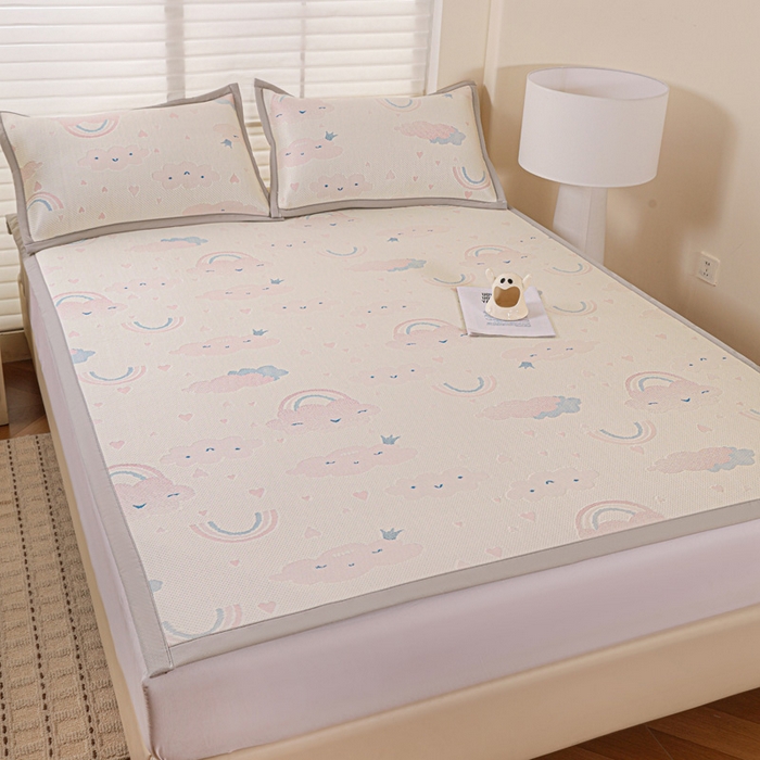 91家纺网 家纺一手货源 找家纺 富馨莱 2026新款PE乙纶高克重冰豆豆席凉感凉席单件席子平铺款学生宿舍支持一件定制尺寸 爱心彩虹