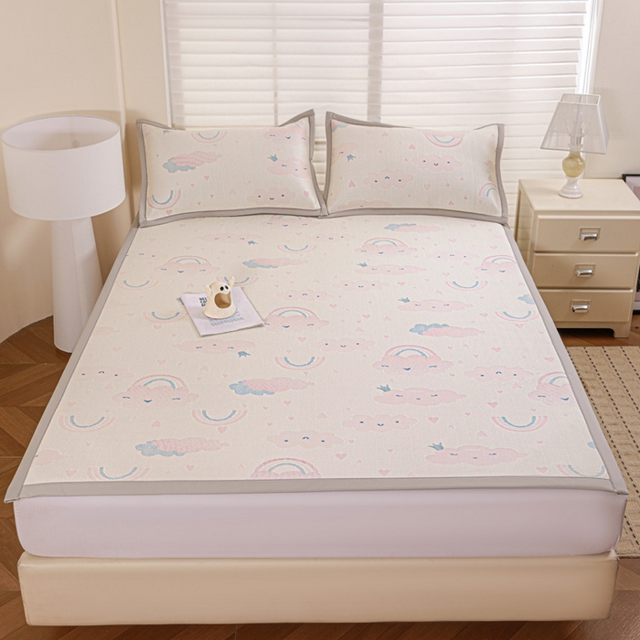 富馨莱 2026新款PE乙纶高克重冰豆豆席凉感凉席单件席子平铺款学生宿舍支持一件定制尺寸 爱心彩虹