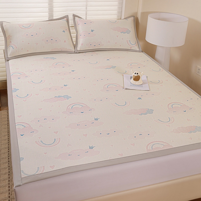 91家纺网 家纺一手货源 找家纺 富馨莱 2026新款PE乙纶高克重冰豆豆席凉感凉席单件席子平铺款学生宿舍支持一件定制尺寸 爱心彩虹